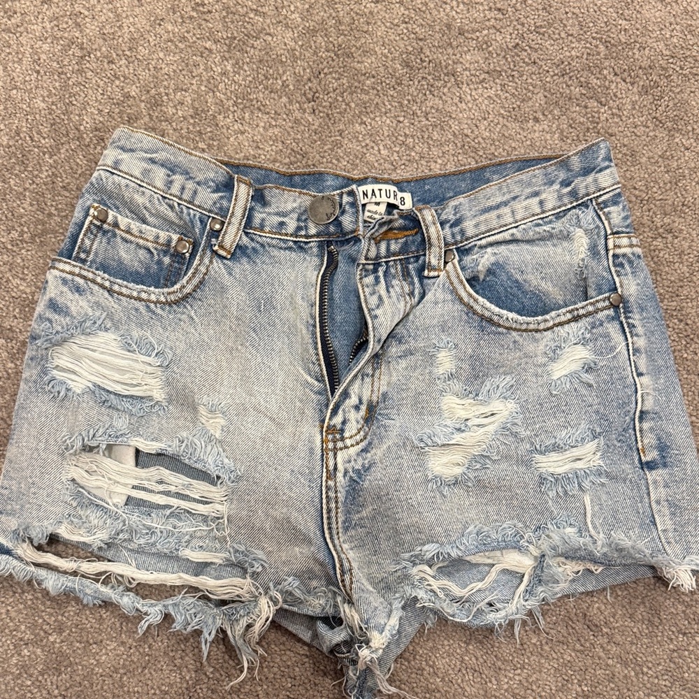 Blue Distressed Denim Shorts